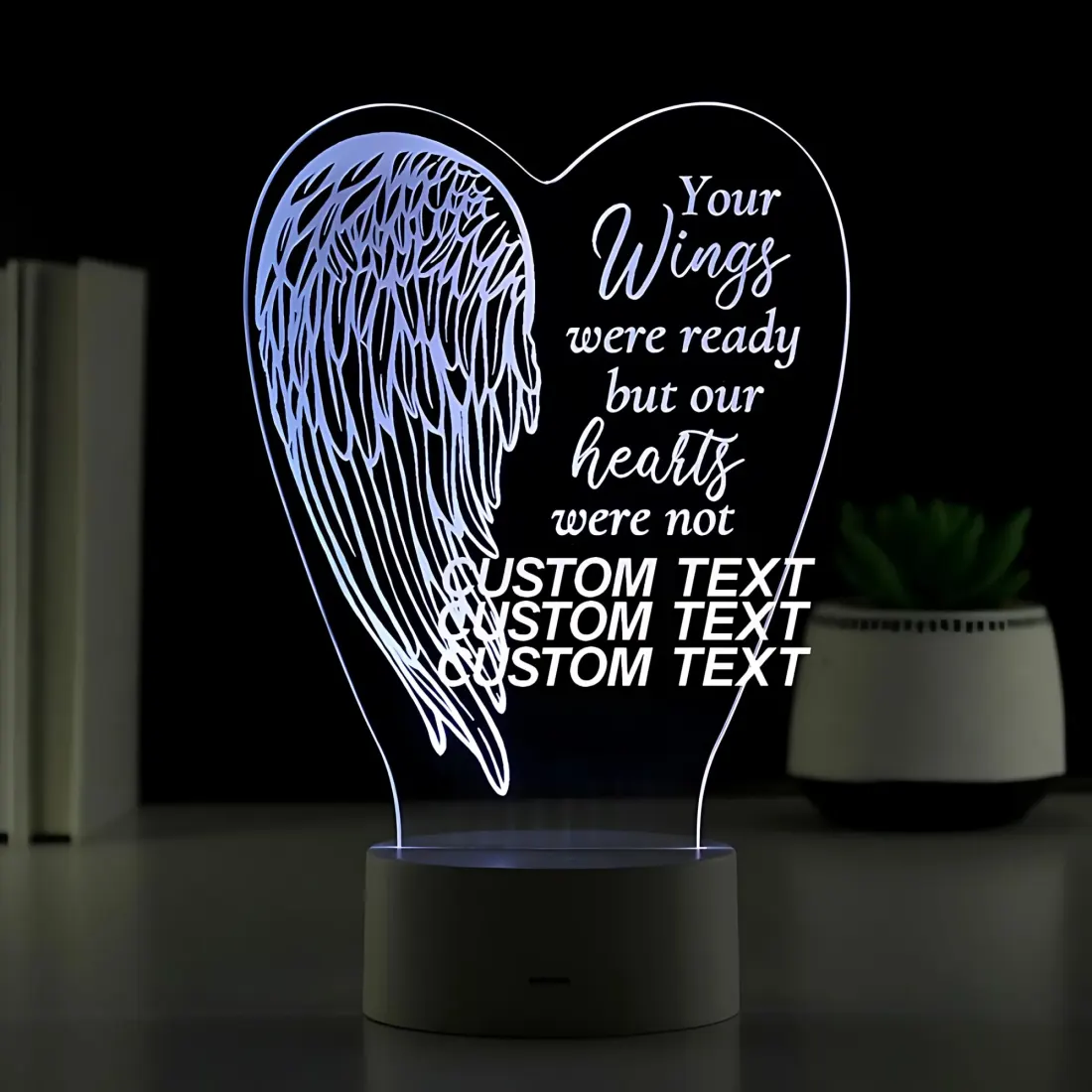 Personalised Angel Wings Memorial Light, Custom Engraved Text Gifts, Colour Changing LED — photo 2