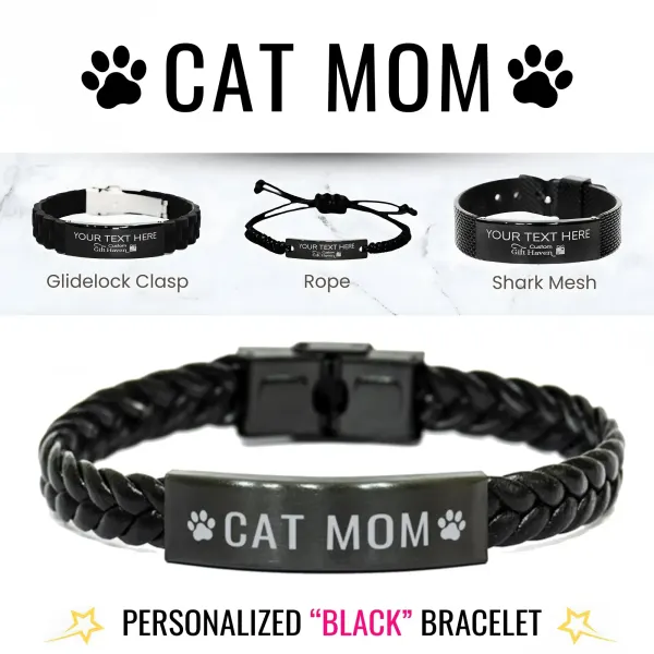 Custom Cat Mom Engraved Bracelet: Personalized Pet Name Jewelry Gift, Mother’s Day Present