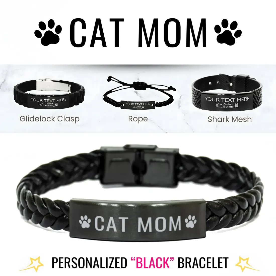 Custom Cat Mom Engraved Bracelet: Personalized Pet Name Jewelry Gift, Mother’s Day Present