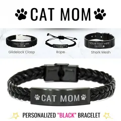 Custom Cat Mom Engraved Bracelet: Personalized Pet Name Jewelry Gift, Mother’s Day Present thumbnail 1