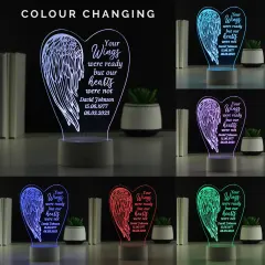 Personalised Angel Wings Memorial Light, Custom Engraved Text Gifts, Colour Changing LED thumbnail 3
