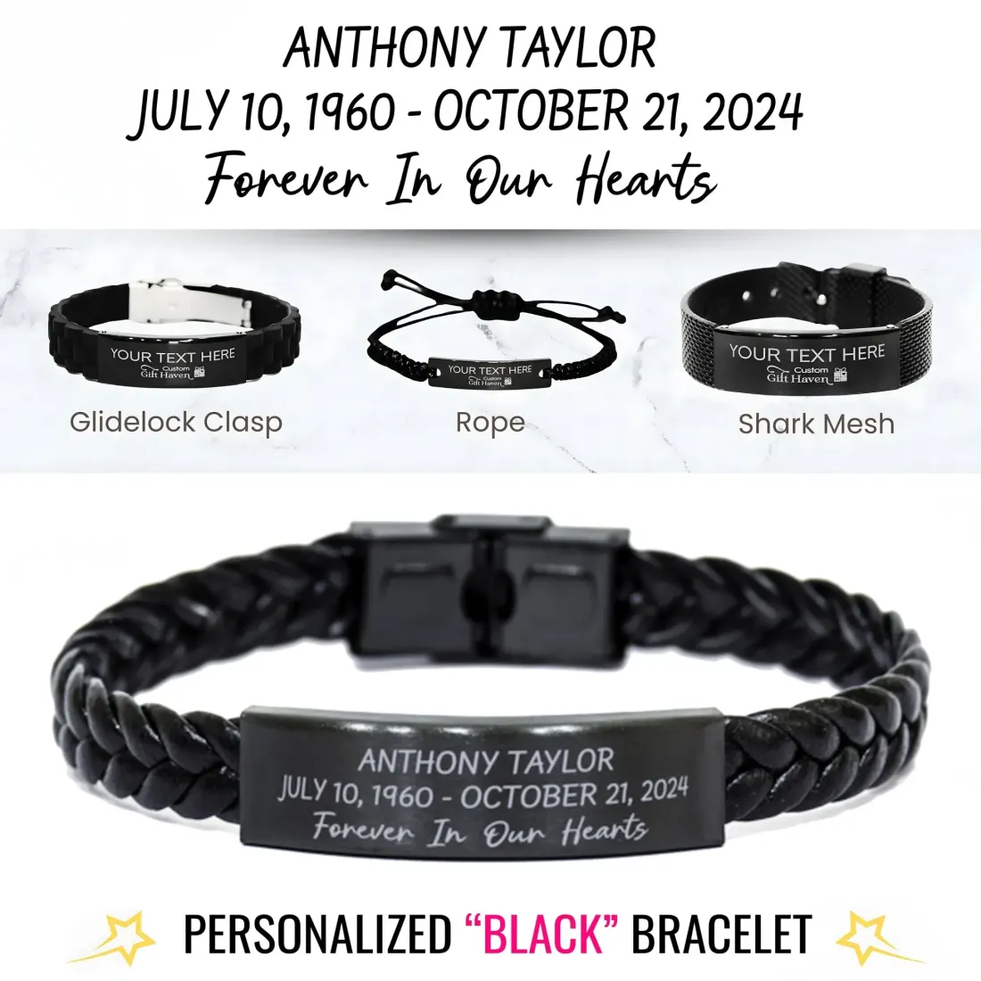 Forever In Our Hearts Engraved Memorial Bracelet: Custom Remembrance Gifts Loss of Dad