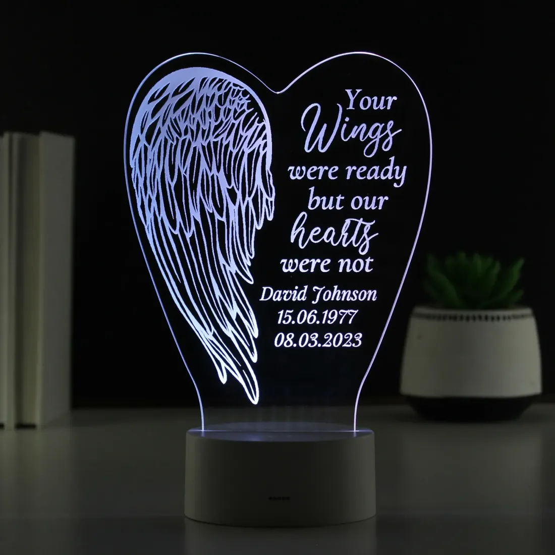 Personalised Angel Wings Memorial Light, Custom Engraved Text Gifts, Colour Changing LED — photo 4