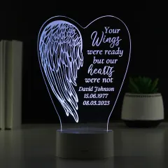 Personalised Angel Wings Memorial Light, Custom Engraved Text Gifts, Colour Changing LED thumbnail 4