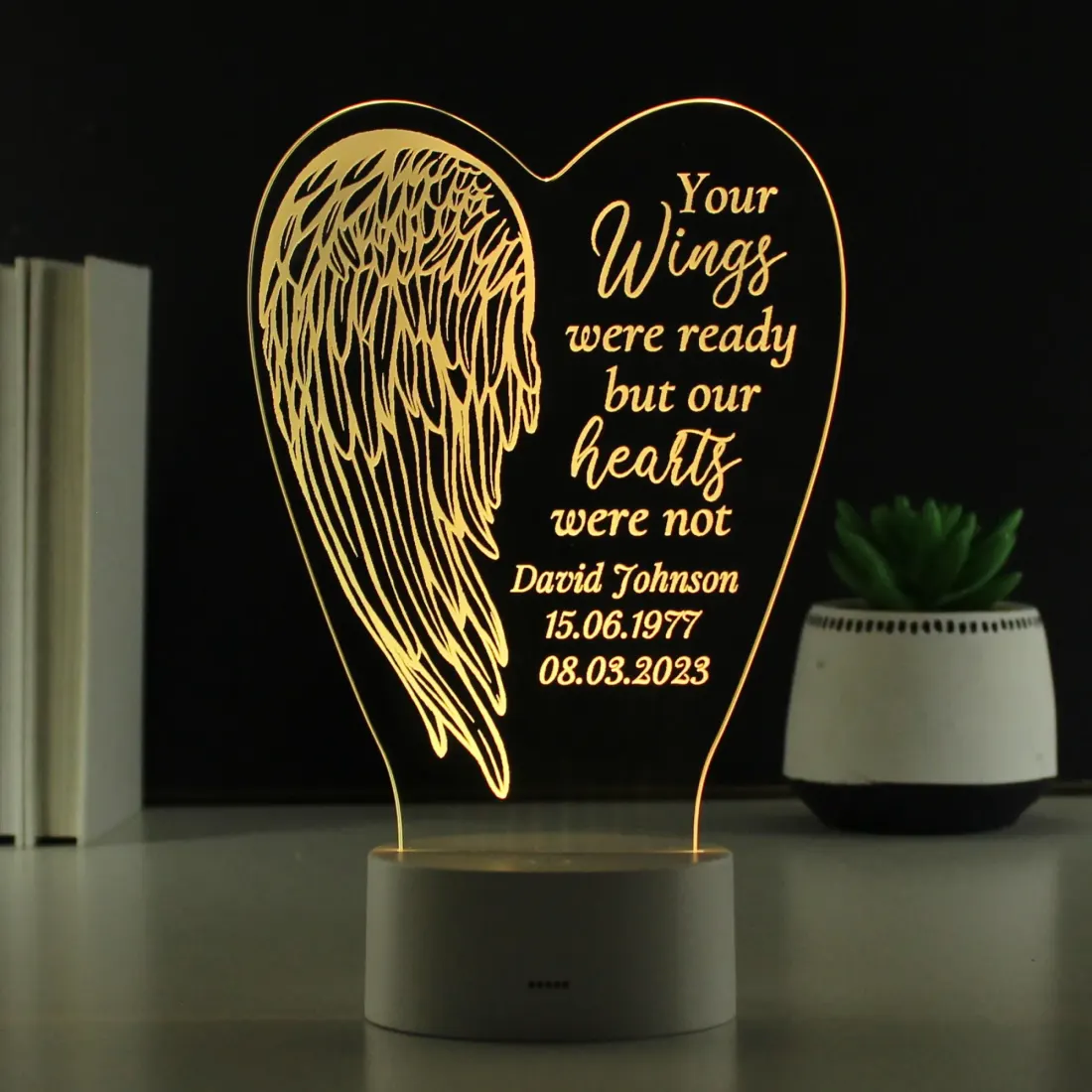 Personalised Angel Wings Memorial Light, Custom Engraved Text Gifts, Colour Changing LED — photo 5