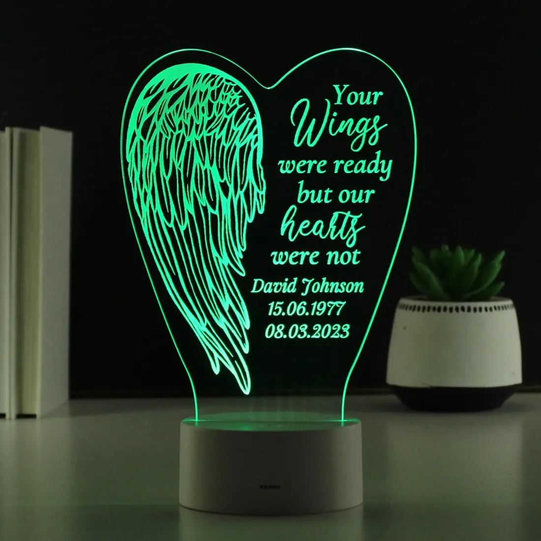 Personalised Angel Wings Memorial Light, Custom Engraved Text Gifts, Colour Changing LED — photo 6