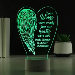 Personalised Angel Wings Memorial Light, Custom Engraved Text Gifts, Colour Changing LED thumbnail 6