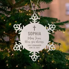Personalized First Communion Snowflake Ornament: Laser Engraved Religious Gift, Custom Name Date Jewelry thumbnail 4