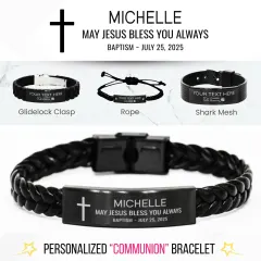 Personalized Baptism Bracelet: Custom Laser Engraved Christian Faith Gifts, May Jesus Bless You Always thumbnail 1