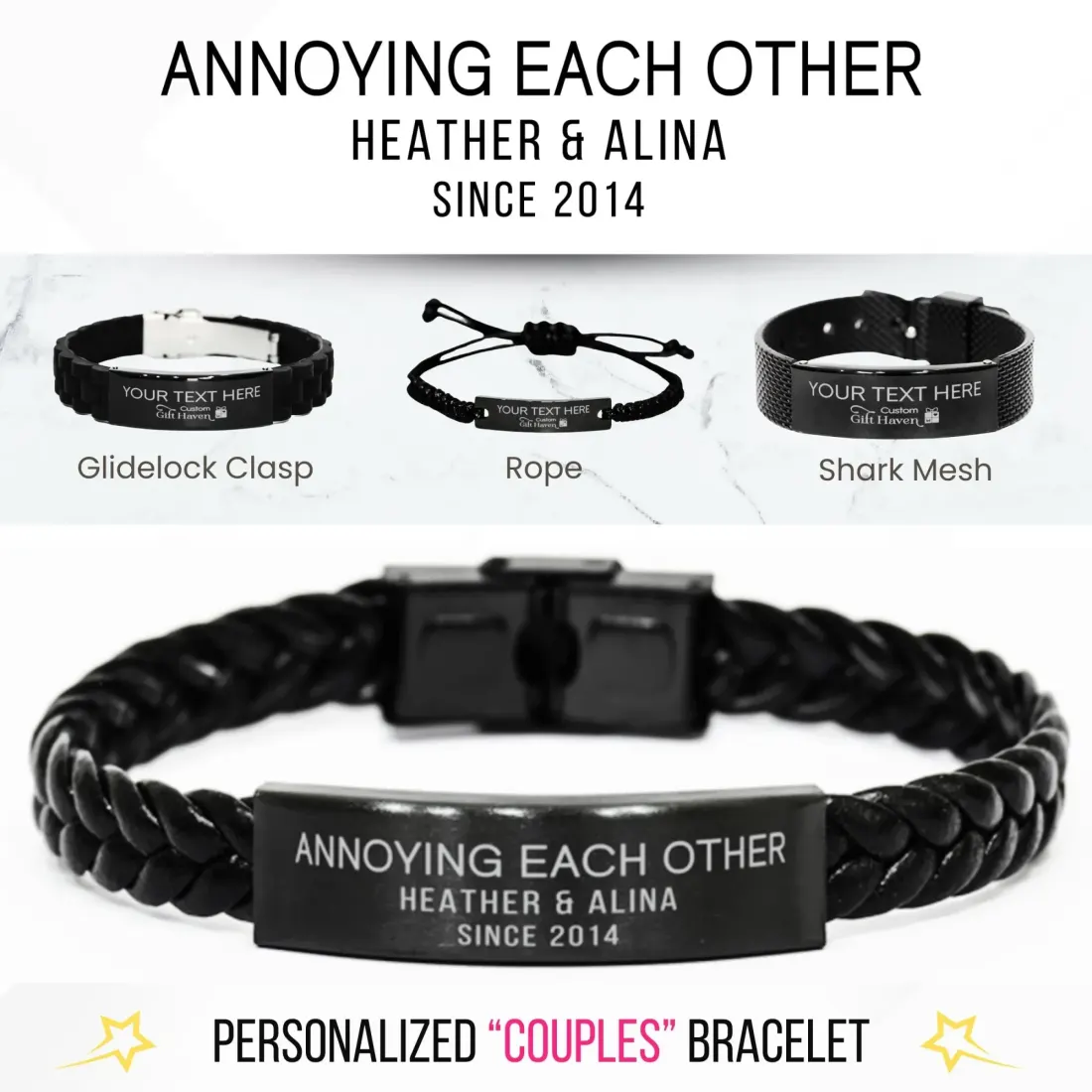Personalized Anniversary Couple Bracelet: Humorous Love Gift, Custom Engraved Wedding Gifts