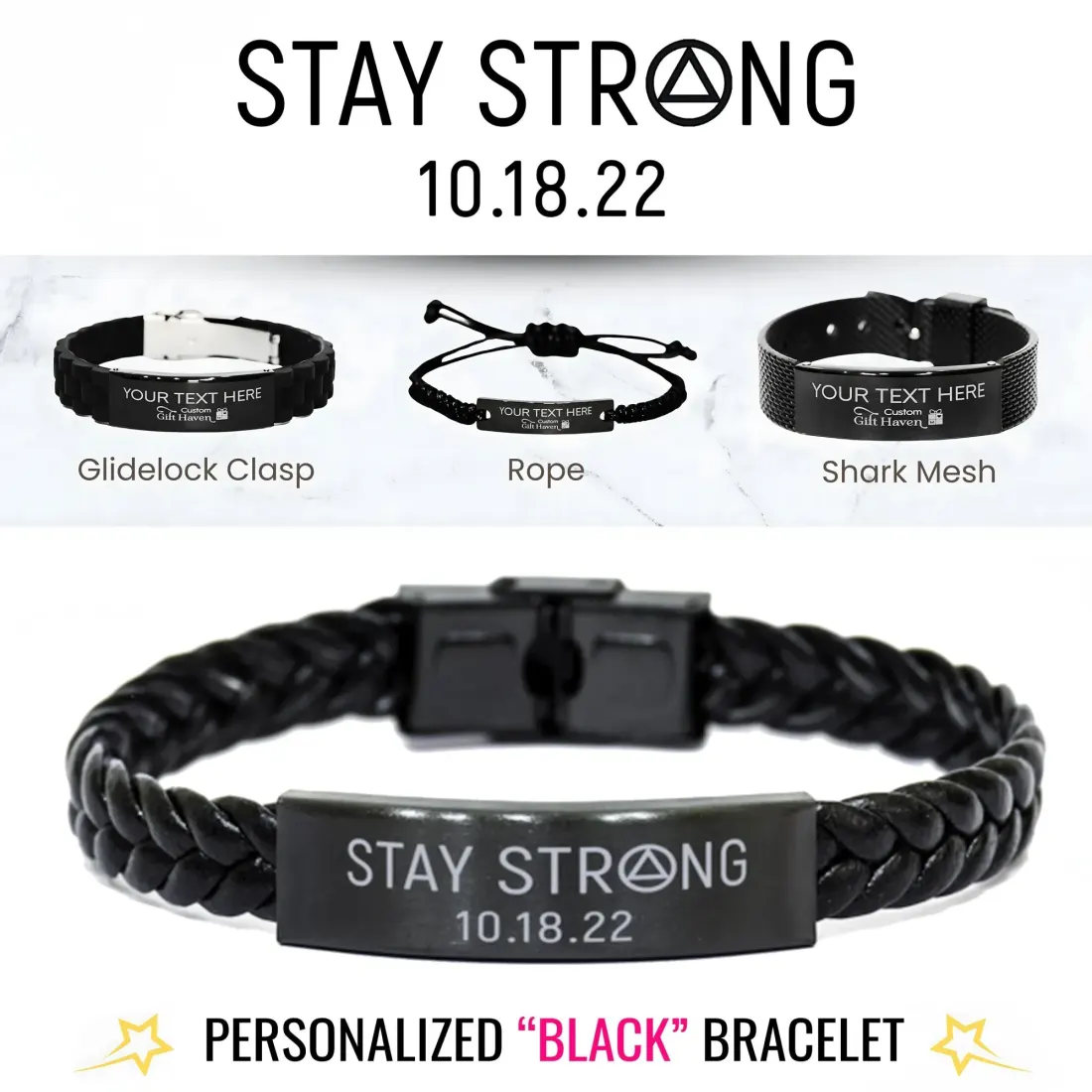 Custom Recovery Gift for Men: Personalized Stay Strong Engraved Sobriety Bracelet