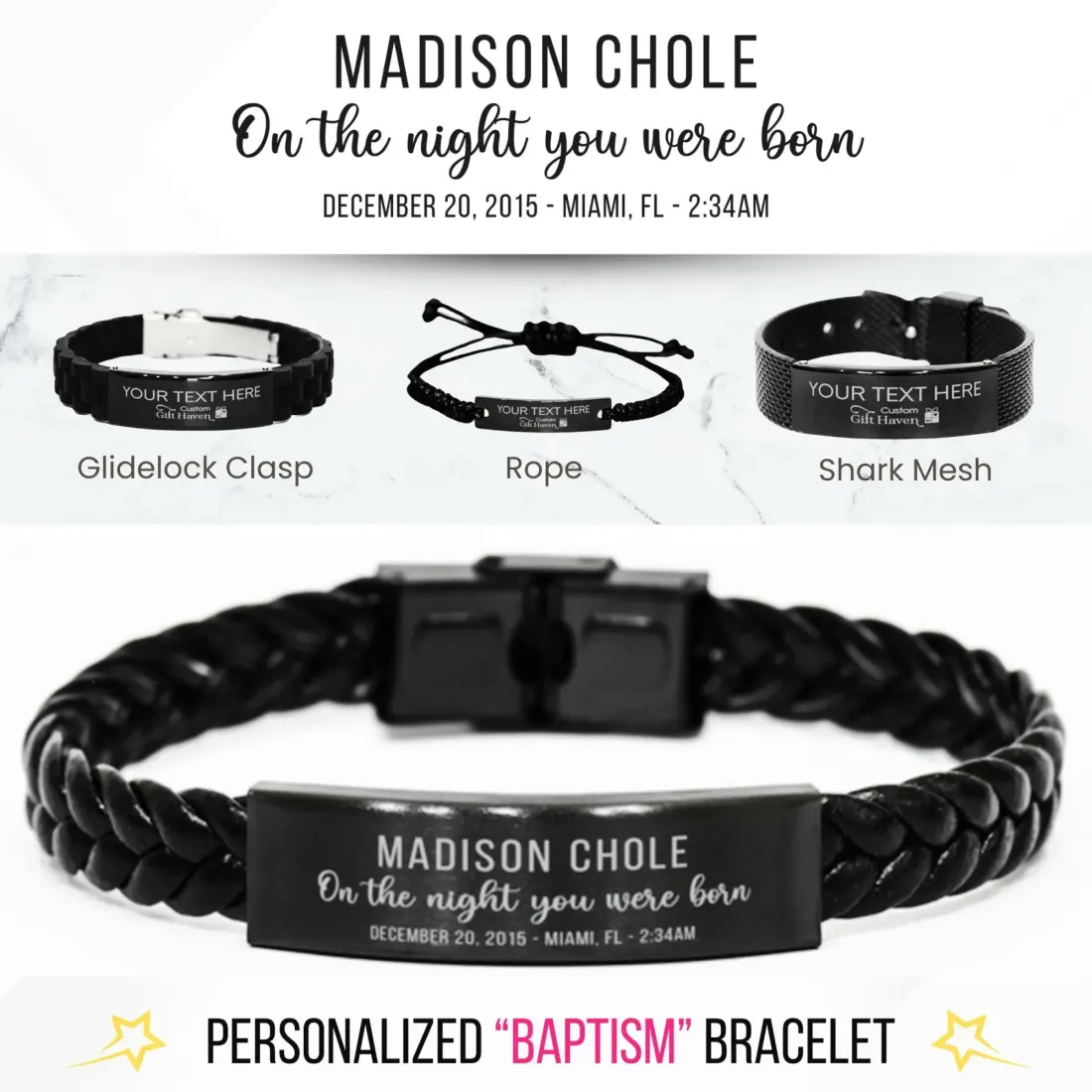 Personalized Baptism Bracelet: Custom Laser Engraved "On the Night You Were Born" Christian Faith Jewelry