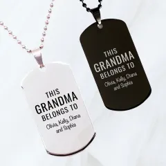 Grandma Dog Tag Necklace with Grandkids Names: Personalized Laser Engraved Family Jewelry Gifts thumbnail 1