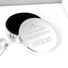 Personalised Religious Round Trinket Box, Swirls and Hearts Custom Engraved Keepsake thumbnail 2
