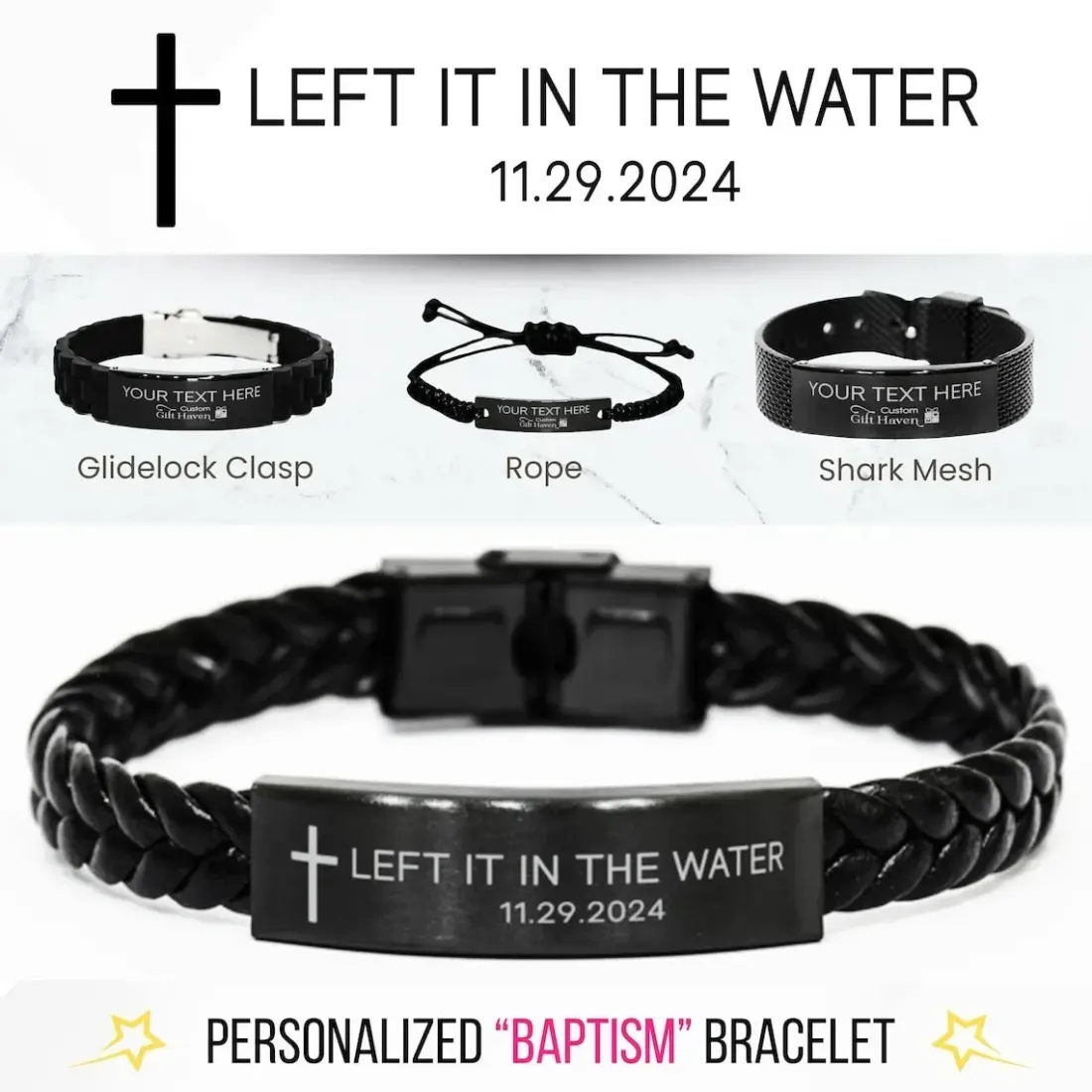 Personalized Baptism Bracelet, Engraved Christian Gift, Left It in the Water