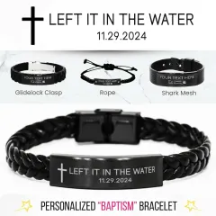 Personalized Baptism Bracelet, Engraved Christian Gift, Left It in the Water thumbnail 1