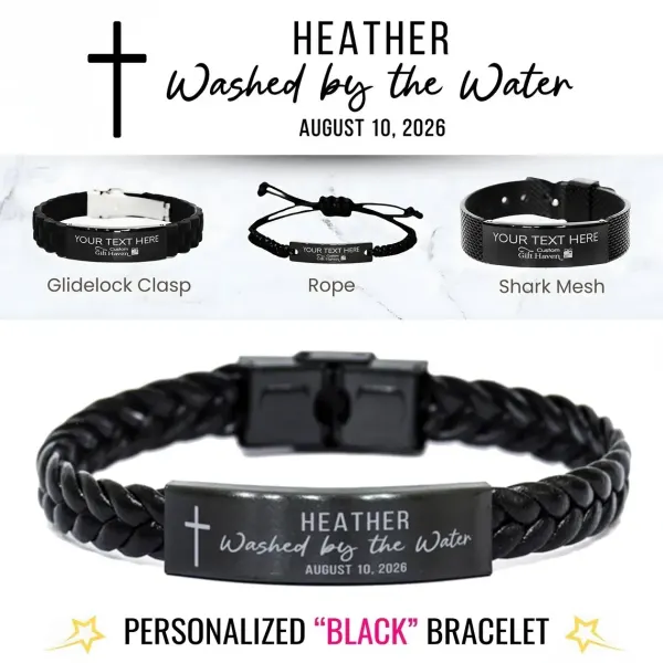 Personalized Baptism Bracelet, Washed by the Water, Engraved Christian Gift for Men