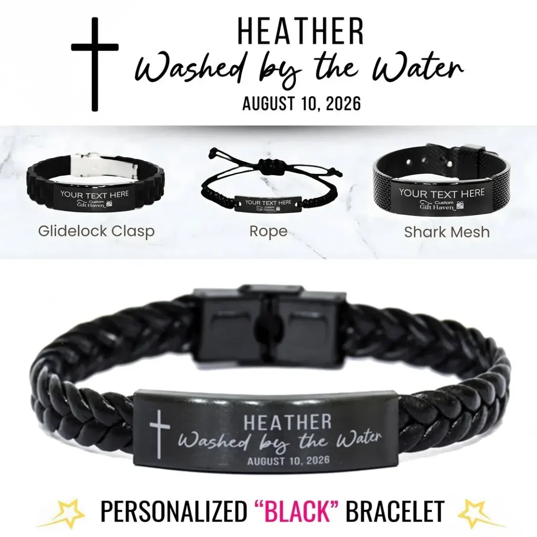 Personalized Baptism Bracelet, Washed by the Water, Engraved Christian Gift for Men