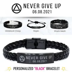 Personalized Sober Bracelet for Men, Recovery Anniversary Jewelry, Engraved Never Give Up Gift thumbnail 1