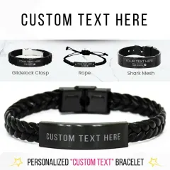 Personalized Quote Bracelet, Custom Engraved Text, Braided Leather Gift for Men and Women thumbnail 1