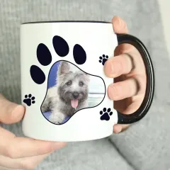 Personalised Pet Photo Mug, Black Handle Paw Print Design Mug, Custom Text Engraved Gifts thumbnail 1