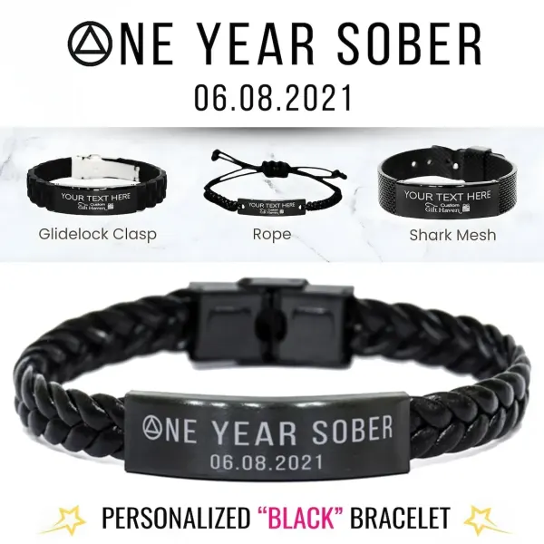 Personalized Sobriety Bracelet, Men's Custom Recovery Wristband, One Year Sober Gift (Copy)