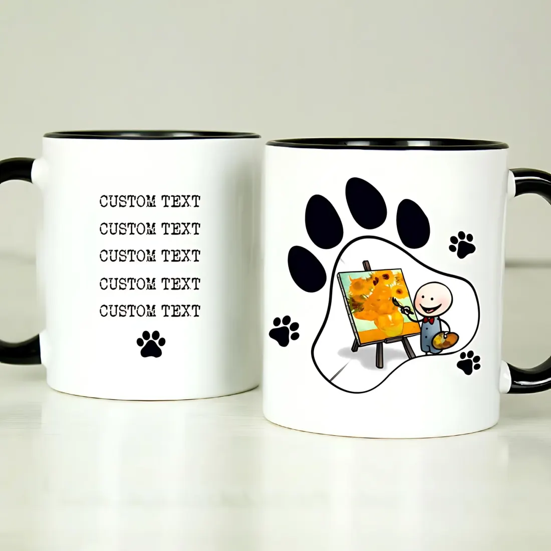 Personalised Pet Photo Mug, Black Handle Paw Print Design Mug, Custom Text Engraved Gifts — photo 2