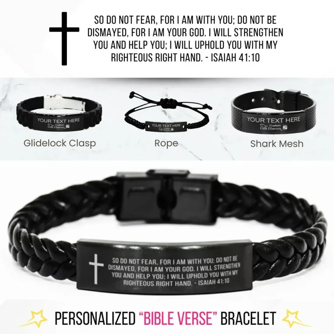 Personalized Bible Verse Bracelet, Custom Engraved Christian Scripture Jewelry, Inspirational Faith Gift for Men and Women