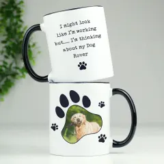 Personalised Pet Photo Mug, Black Handle Paw Print Design Mug, Custom Text Engraved Gifts thumbnail 3