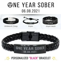 Personalized Sobriety Bracelet, Men's Custom Recovery Wristband, One Year Sober Gift (Copy) (Copy) thumbnail 1