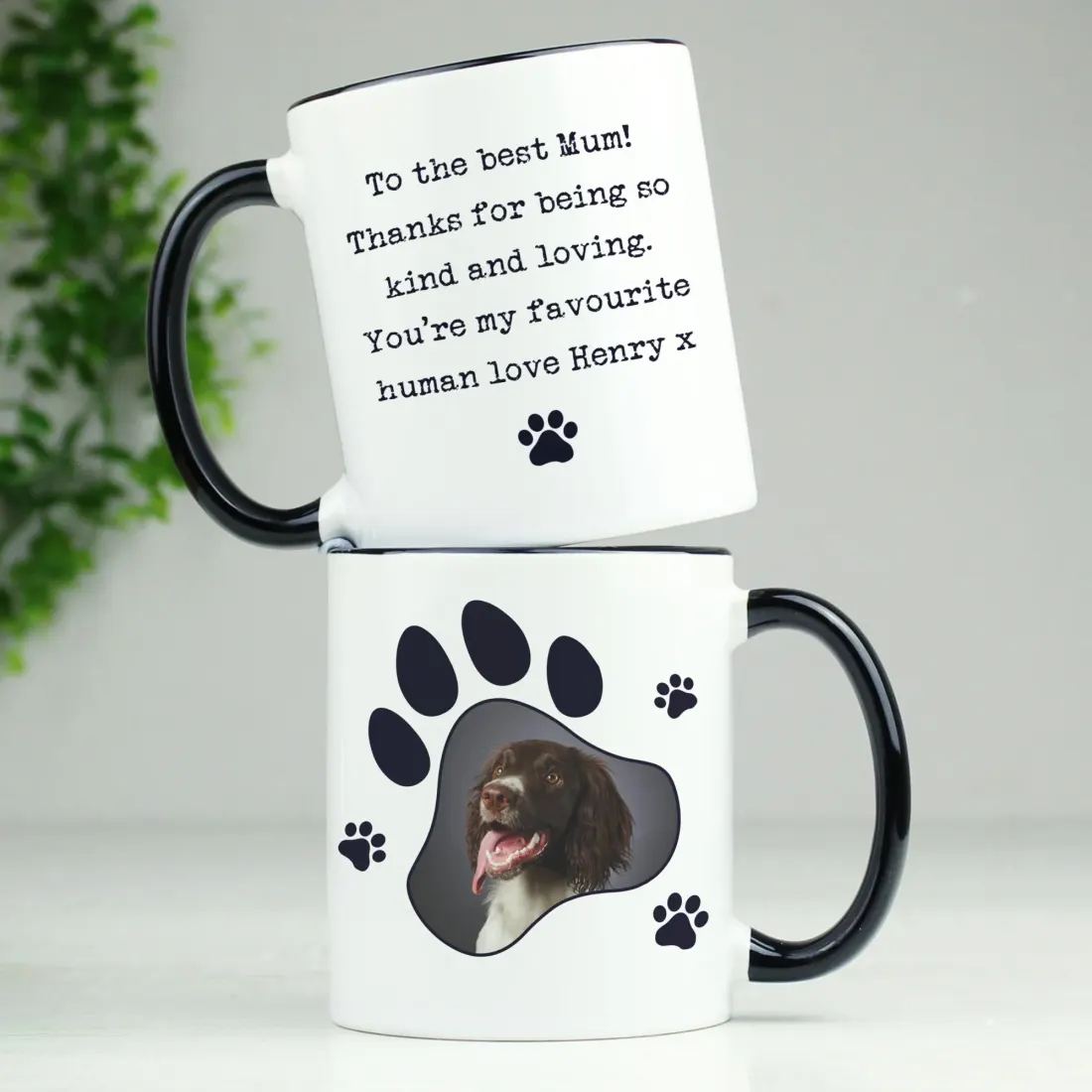 Personalised Pet Photo Mug, Black Handle Paw Print Design Mug, Custom Text Engraved Gifts — photo 4