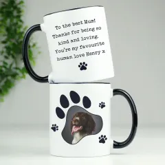 Personalised Pet Photo Mug, Black Handle Paw Print Design Mug, Custom Text Engraved Gifts thumbnail 4