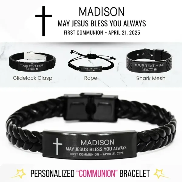 Personalized First Communion Bracelet, Engraved Catholic Christian Faith Gift, Custom Holy Communion Keepsake