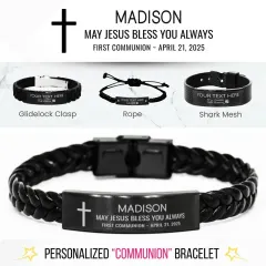 Personalized First Communion Bracelet, Engraved Catholic Christian Faith Gift, Custom Holy Communion Keepsake thumbnail 1