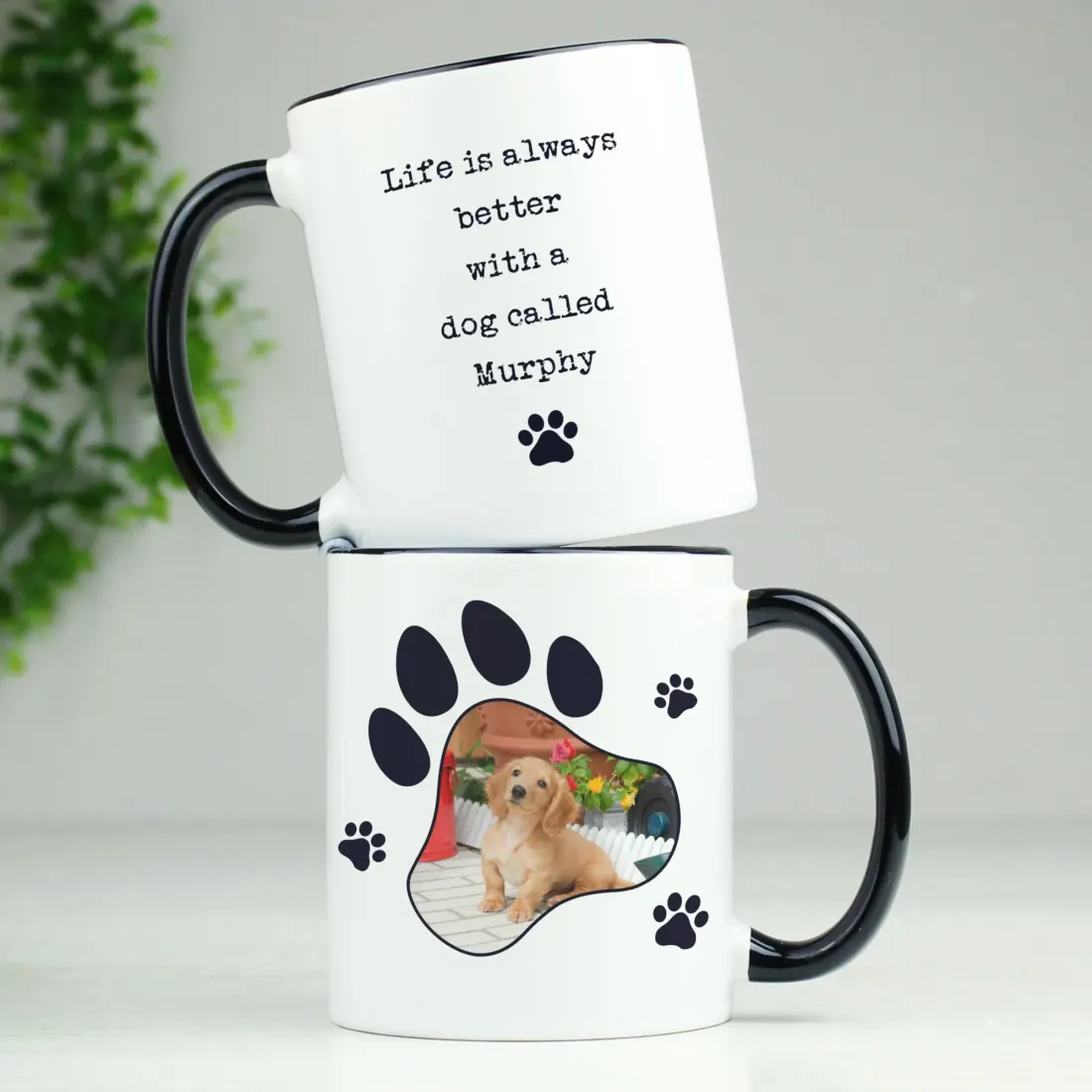Personalised Pet Photo Mug, Black Handle Paw Print Design Mug, Custom Text Engraved Gifts — photo 5