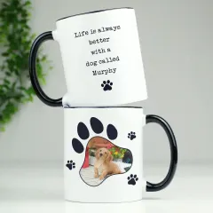 Personalised Pet Photo Mug, Black Handle Paw Print Design Mug, Custom Text Engraved Gifts thumbnail 5