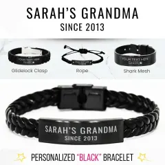 Custom Engraved Black Bracelet, Grandma Name Date Jewelry thumbnail 1
