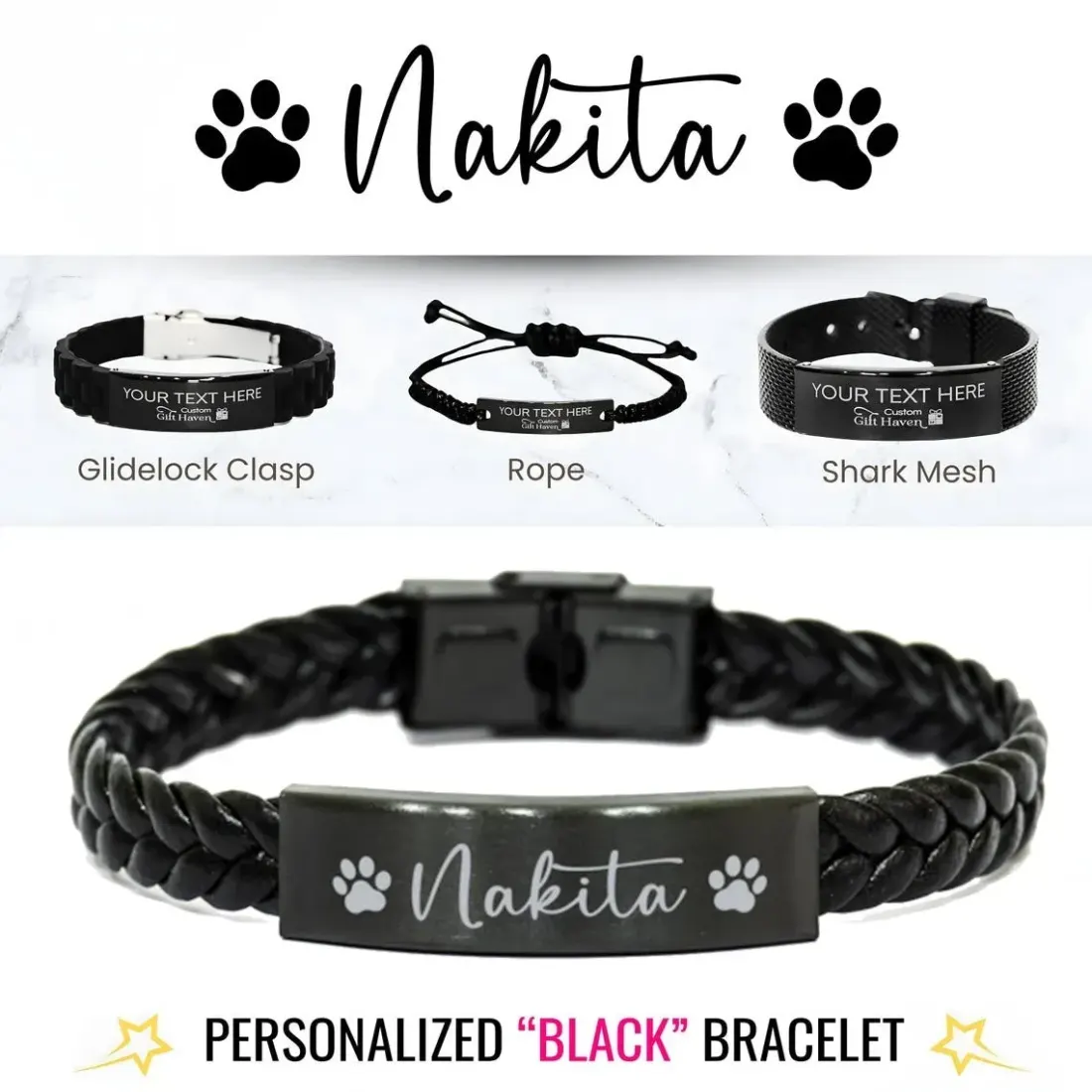 Personalized Pet Memorial Bracelet, Custom Engraved Name Jewelry — photo 2