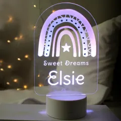 Personalised Pink Rainbow LED Night Light, Colour Changing Engraved Text Night Light thumbnail 1