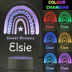 Personalised Pink Rainbow LED Night Light, Colour Changing Engraved Text Night Light thumbnail 3