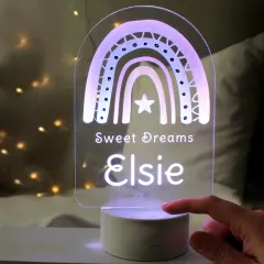 Personalised Pink Rainbow LED Night Light, Colour Changing Engraved Text Night Light thumbnail 4