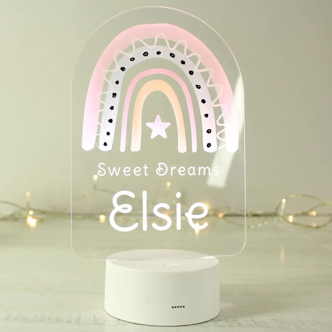 Personalised Pink Rainbow LED Night Light, Colour Changing Engraved Text Night Light — photo 5