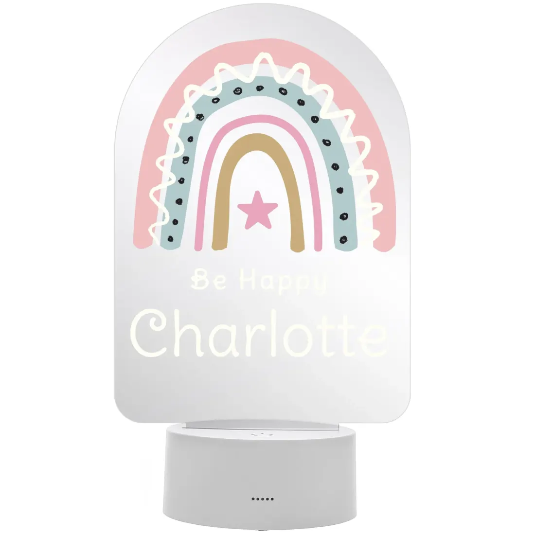 Personalised Pink Rainbow LED Night Light, Colour Changing Engraved Text Night Light — photo 6
