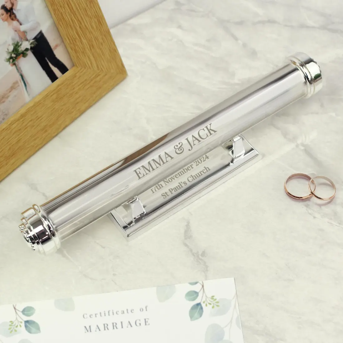 Personalised Silver Plated Certificate Holder, Custom Engraved Wedding Keepsake Case — photo 3