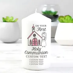 Personalised Girls First Holy Communion Pillar Candle, Custom Name and Church Details Candle thumbnail 2
