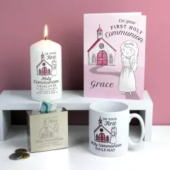 Personalised Girls First Holy Communion Pillar Candle, Custom Name and Church Details Candle thumbnail 3