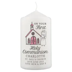 Personalised Girls First Holy Communion Pillar Candle, Custom Name and Church Details Candle thumbnail 5