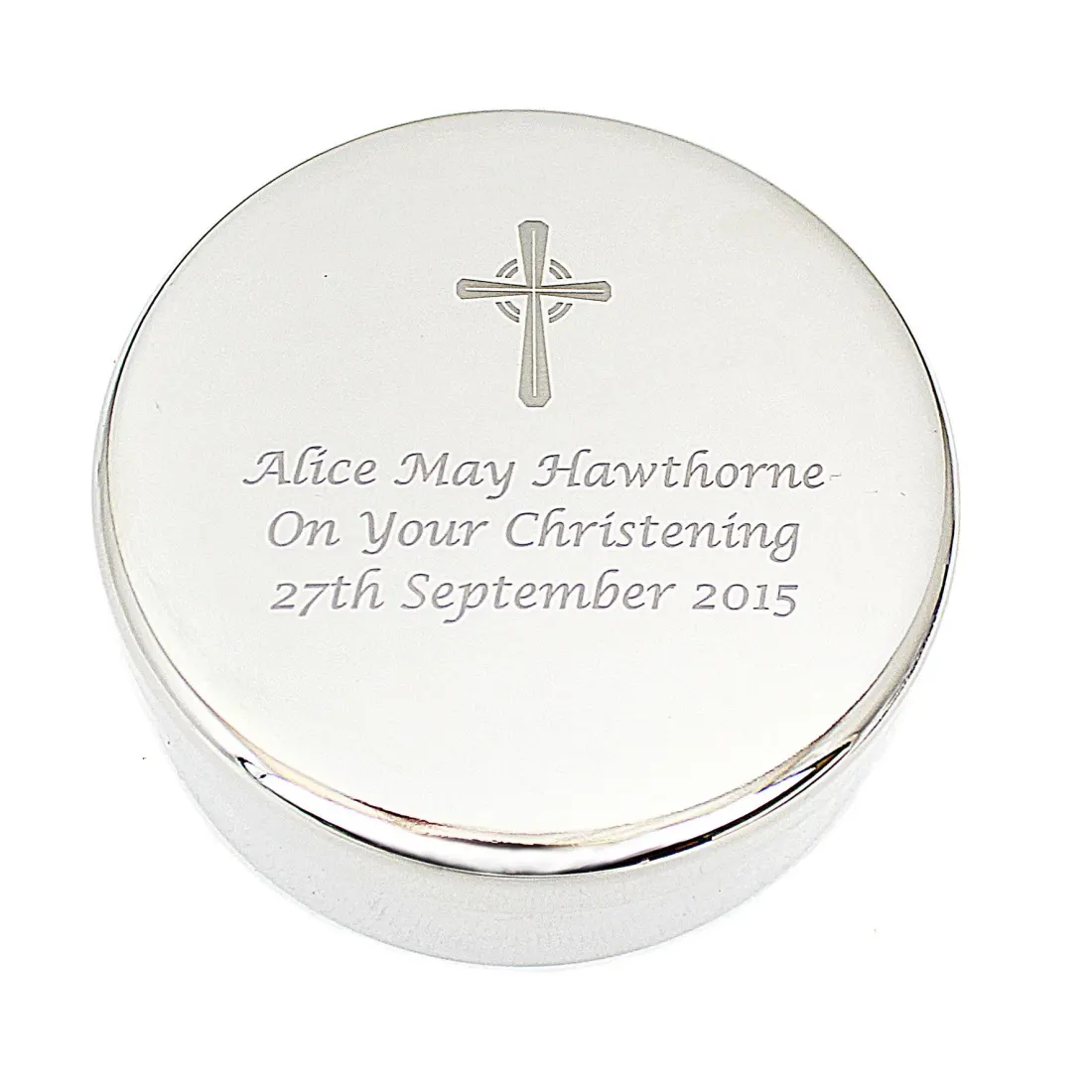 Personalised Catholic Rosary Beads with Round Trinket Box, Engraved Cross Custom Text Gift — photo 5