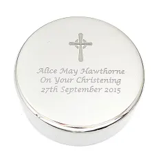 Personalised Catholic Rosary Beads with Round Trinket Box, Engraved Cross Custom Text Gift thumbnail 5