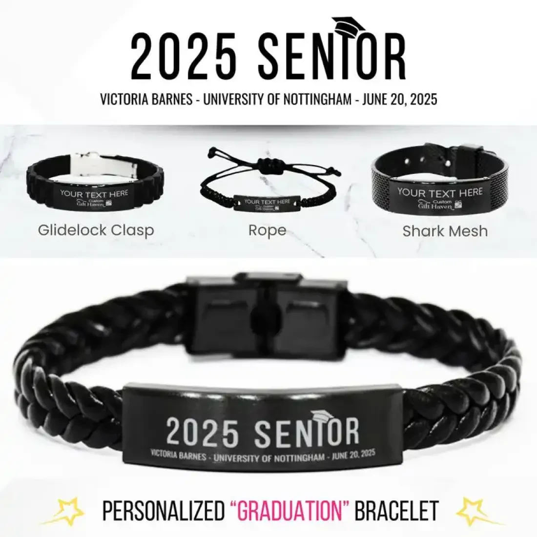 Personalized Class of 2025 Graduation Bracelet: Custom Laser Engraved Senior Jewelry, Unique Grad Gifts